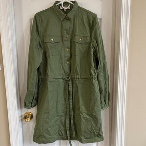 LOFT Olive Green Long Sleeve Utility Dress - Tall